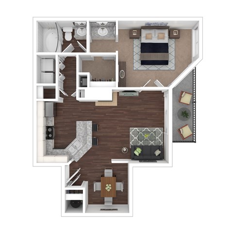 Floor plan for 1 bed, 1 bath, 780 sqft